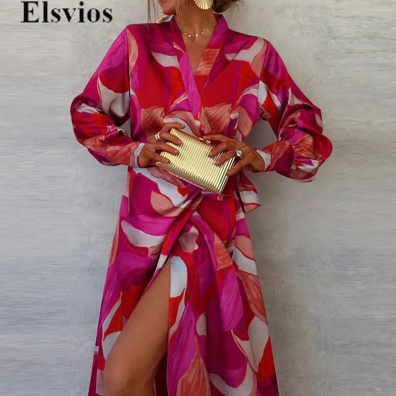 Элегантное офисное длинное платье с графическим принтом 2024 шикарное женское