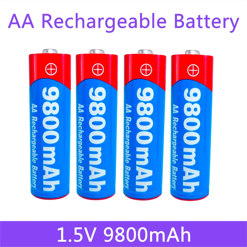 

100% Original AA Battery rechargeable 1.5V 9800mAh Rechargeable AA battery for led light toy Camera Microphone battery