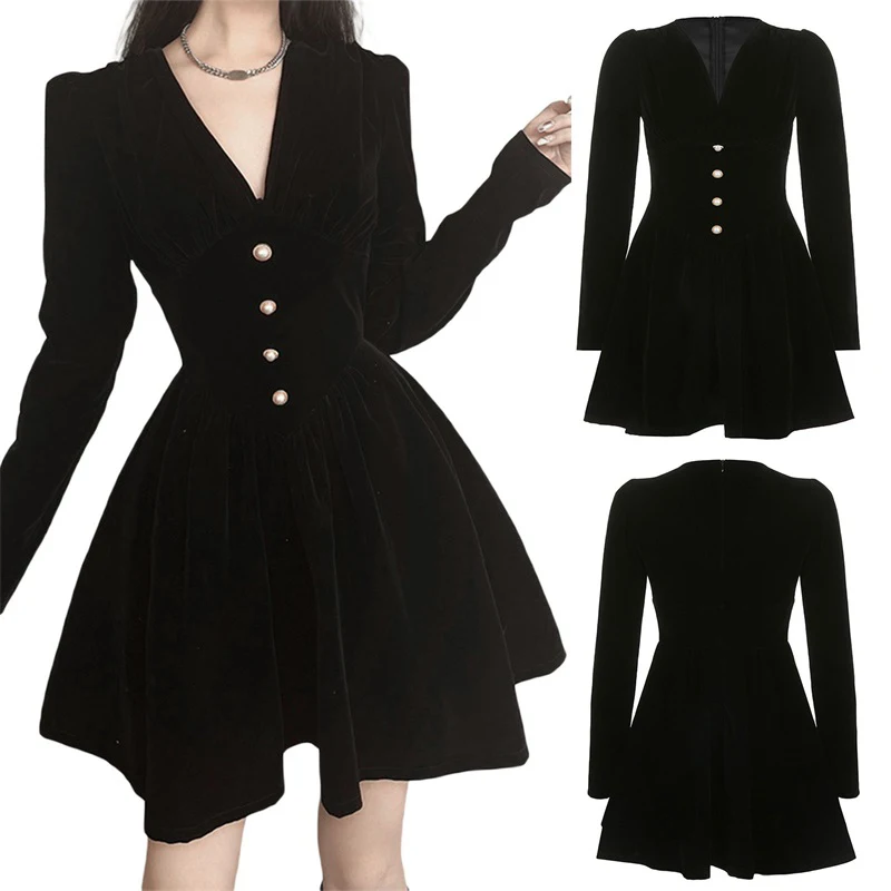 

Kayotuas Women Dress Office Ladies Formal Business Work V-Neck A-Line Ball Down Button Down Vintage Retro Streetwear
