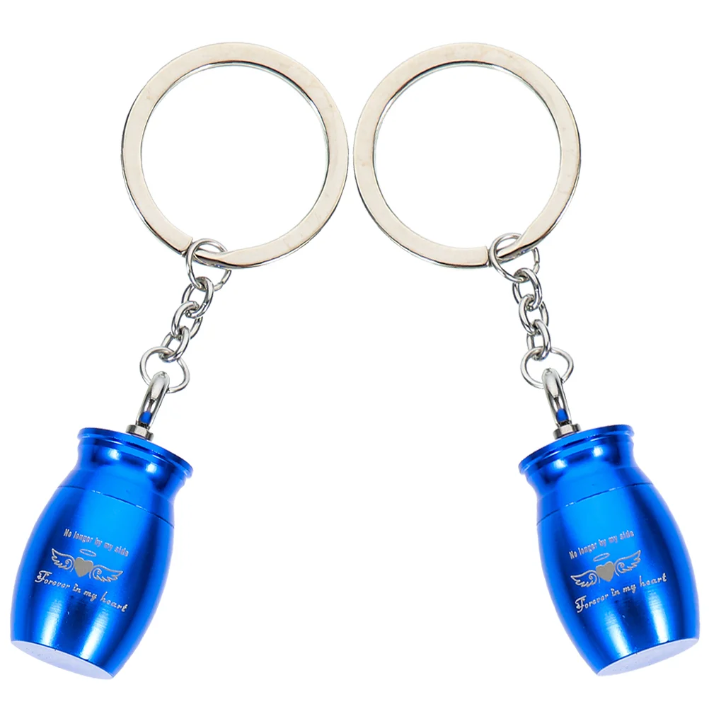 

2 Pcs Souvenir Urn Pendant Key Decor Pet Decorate Hanging Ornament Cremation Keychain Mini Ash Metal Bag Trim