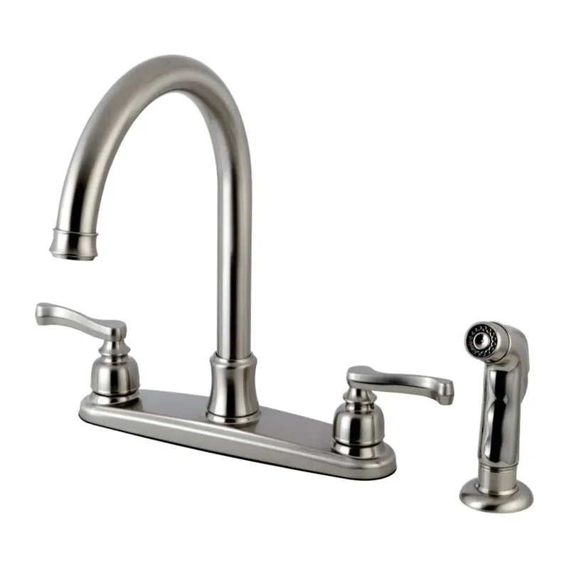 

Unique and Graceful Stylish 8-Inch Centerset Royale Brushed Nickel Kitchen Faucet with Sprayer - Perfect for Your Home.