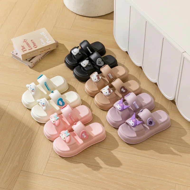 Сандалии с рисунком аниме Sanrio Hello Kitty Cinnamoroll My Melody Y2K новые летние нескользящие