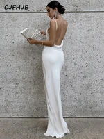 cjfhje solid swing collar sleeveless backless slit maxi prom dress sexy slim 2022 summer women elegant outfits wedding party