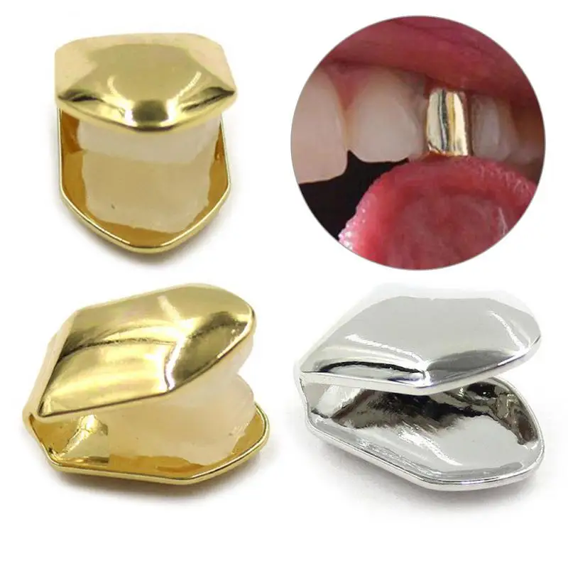 

1~10PCS Hot Gold Plated Small Single Tooth Cap Gold Plated Hip Hop Teeth Grillz Caps Top Or Bottom Grill False Teeth Whitening