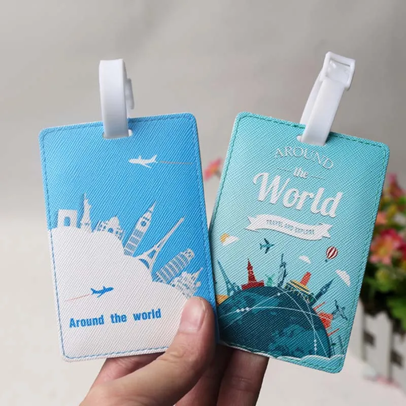 "Around The World" Travel Accessories Luggage Tag PU Suitcase ID Addres Holder Baggage Boarding Tag Portable Label Wedding Gift