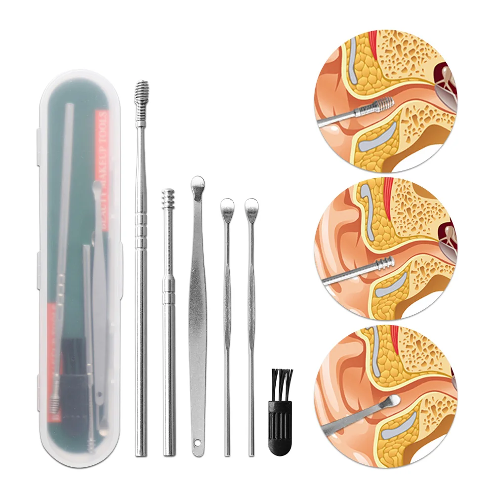 

Набор ушных палочек из нержавеющей стали, комплект из 6 спиральных поворотных ушных палочек для чистки ушей, портативные приспособления для...