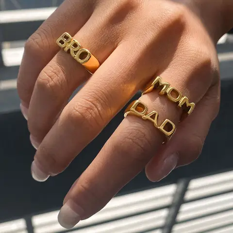FAM DAD MOM SIS BRO Золотые кольца из нержавеющей стали с надписью для женщин 6778, хип-хоп, панк, повседневная одежда, многослойное ювелирное кольцо, подарок Famliy