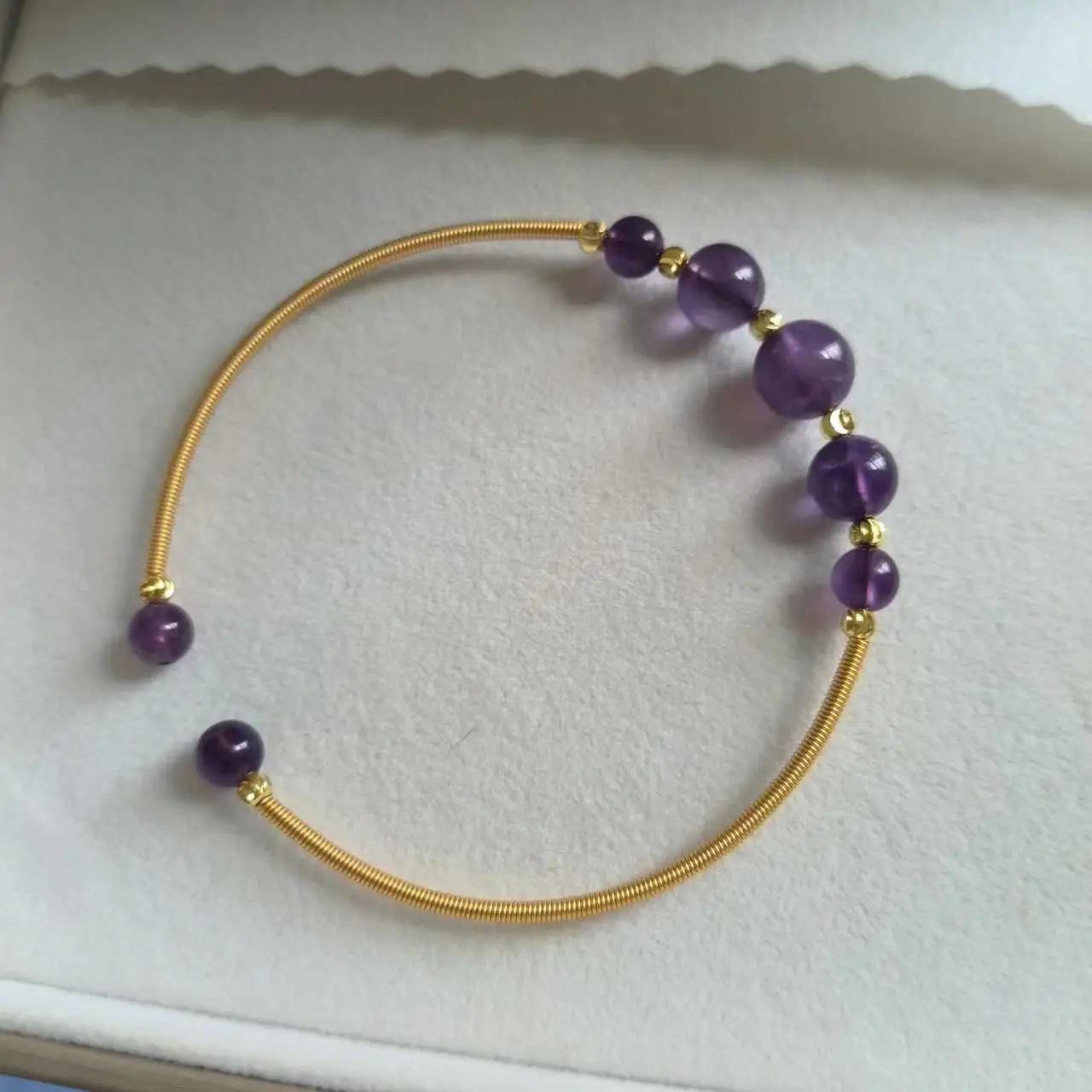 

1pcs/lot Natural amethyst beads crystal Bracelet women's C word Has elasticity handmade 14K Gold exquisite fashion charm jewelry