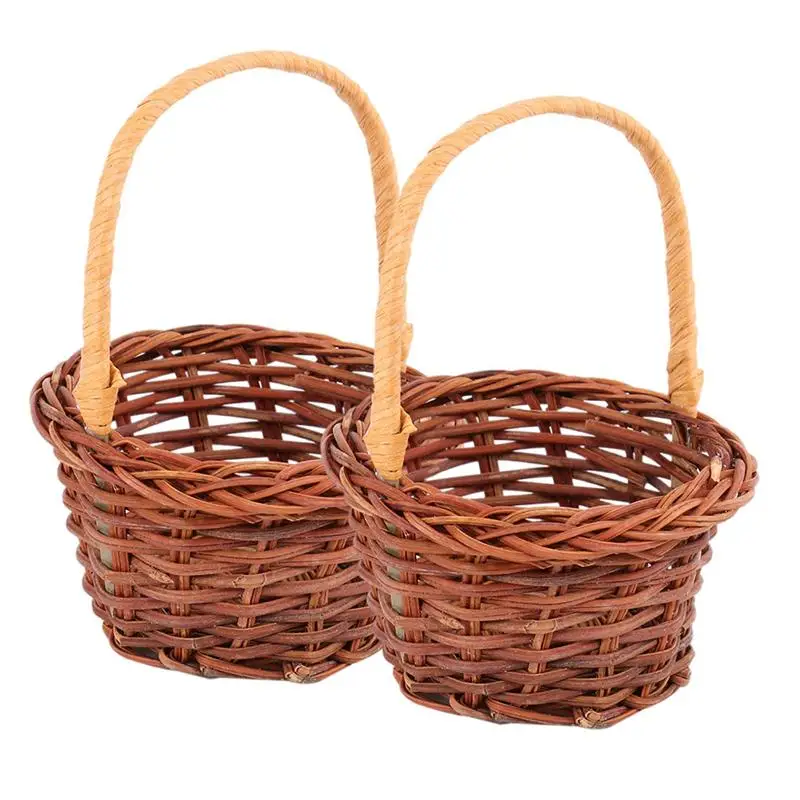 

2pcs Mini Baskets Miniature Vintage Rattan Furniture Baskets Diy Props for Home