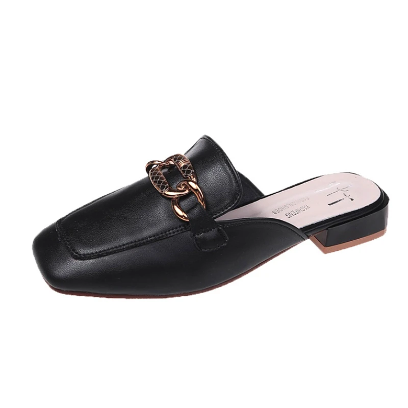 

Роскошные фирменные женские шлепанцы с металлическим украшением и квадратным носком, новинка 2023, сланцы, женские сандалии больших размеров...