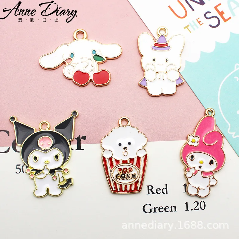 

10 шт. аниме Sanrio торт Cinnamoroll Kuromi Сделай Сам изысканный мультяшный персонаж сплав Капельное масло ювелирные изделия брелок Подвеска Аксессуары