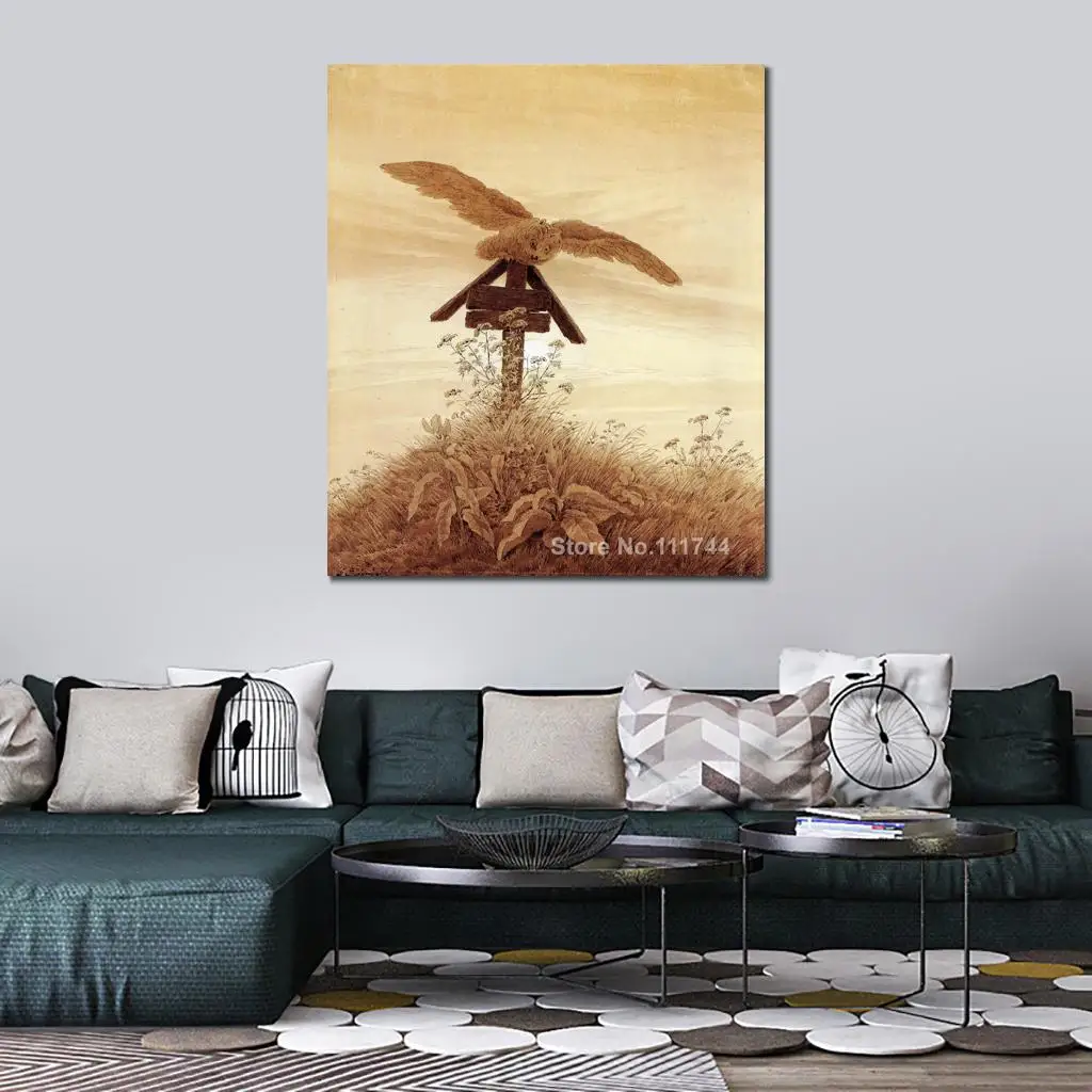 Famous Artwork Owl on A Grave Caspar David Friedrich Paintings High Quality Hand Painted | Painting &amp Calligraphy