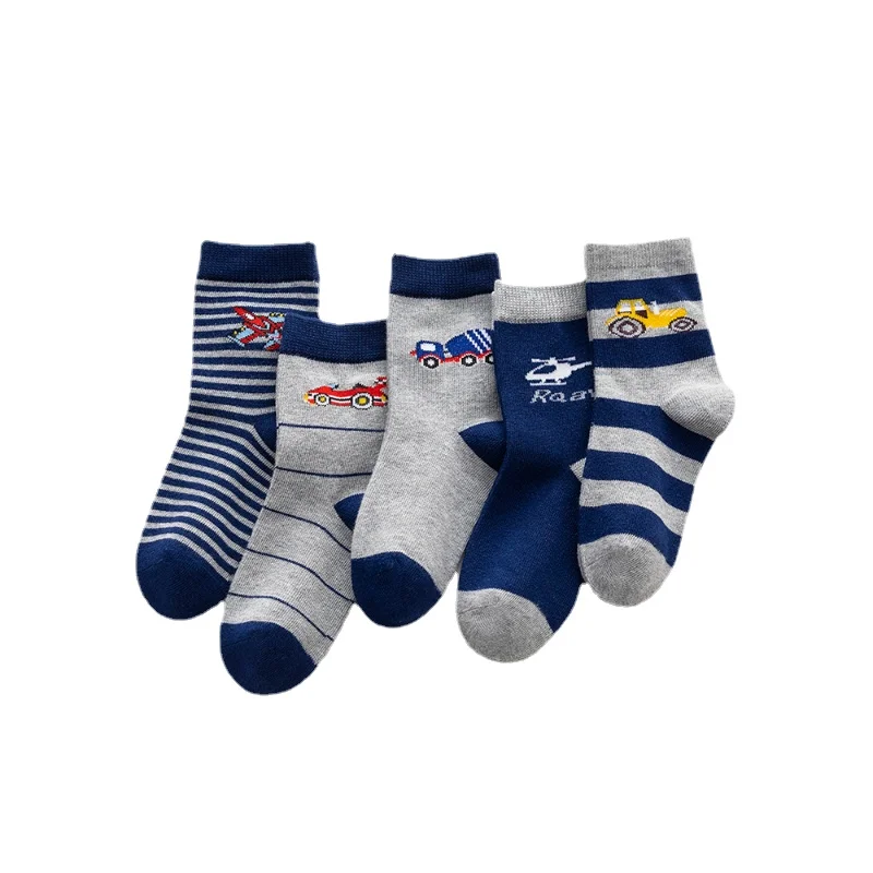 5 Pairs Lovely Baby Boys Newborn Toddler Socks Cotton Kids Socks Cartoon Car Plane Pattern Casual Sport Boys Socks Four Seasons