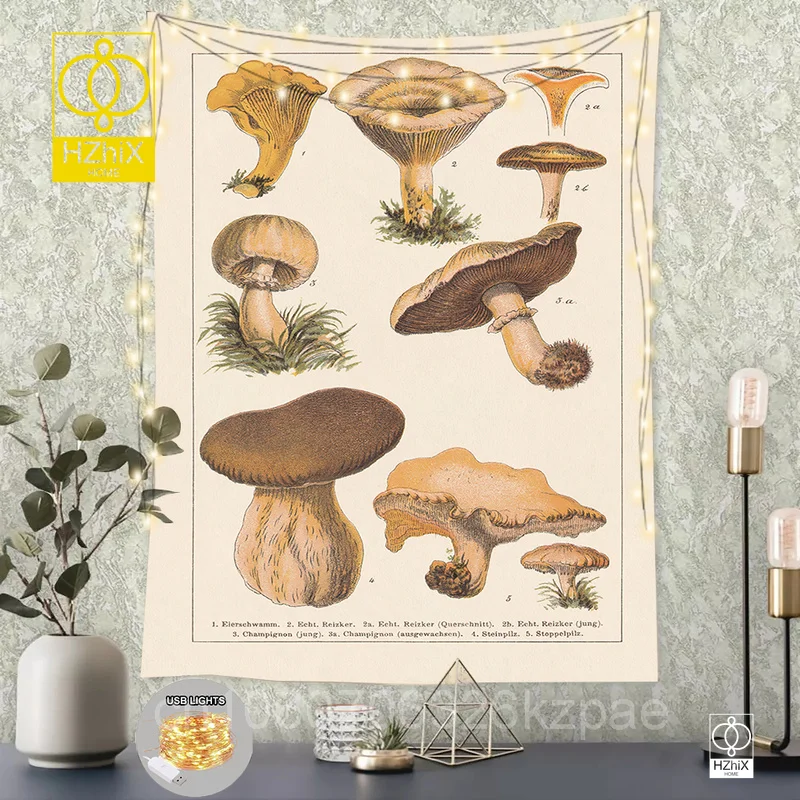 

Mushroom Tapestry with Lights Wall Hanging Plant Art Style Tapestries Suitable for Bedroom Living Room Aesthetic Home Decor