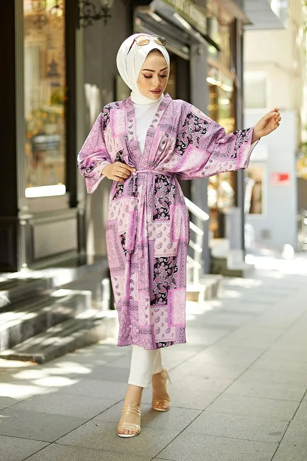 TUGBA Muslim Women Ethnic Pattern Kimono Cardigan İslamic Muslim Turkiye outfit for ladies summer spring casual