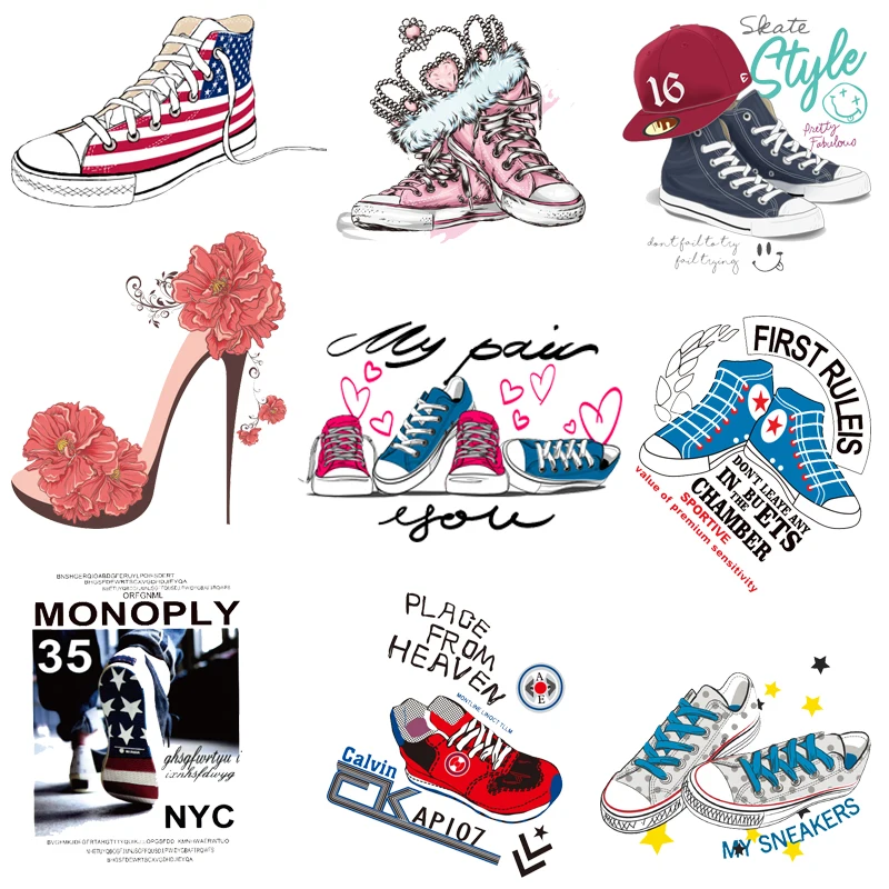 

Cartoon Shoes Patch High-heeled Shoes Iron-on Transfers for Clothing Thermoadhesive Patch Stickers on Clothes Letter Patches