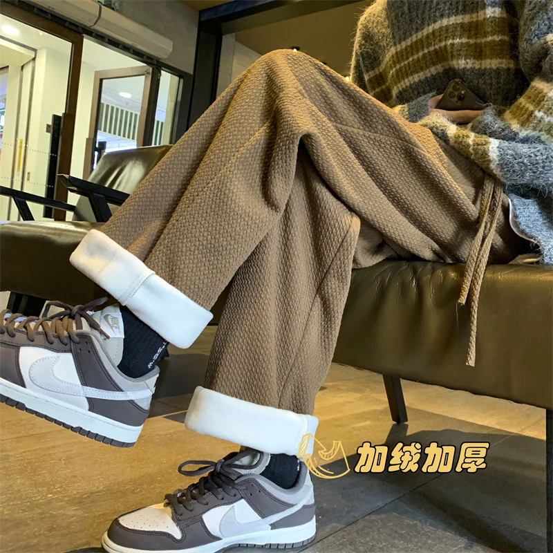 

Мужские утепленные флисовые брюки Privathinker, большие размеры, модные прямые однотонные мужские брюки, мешковатые теплые штаны с эластичной ре...