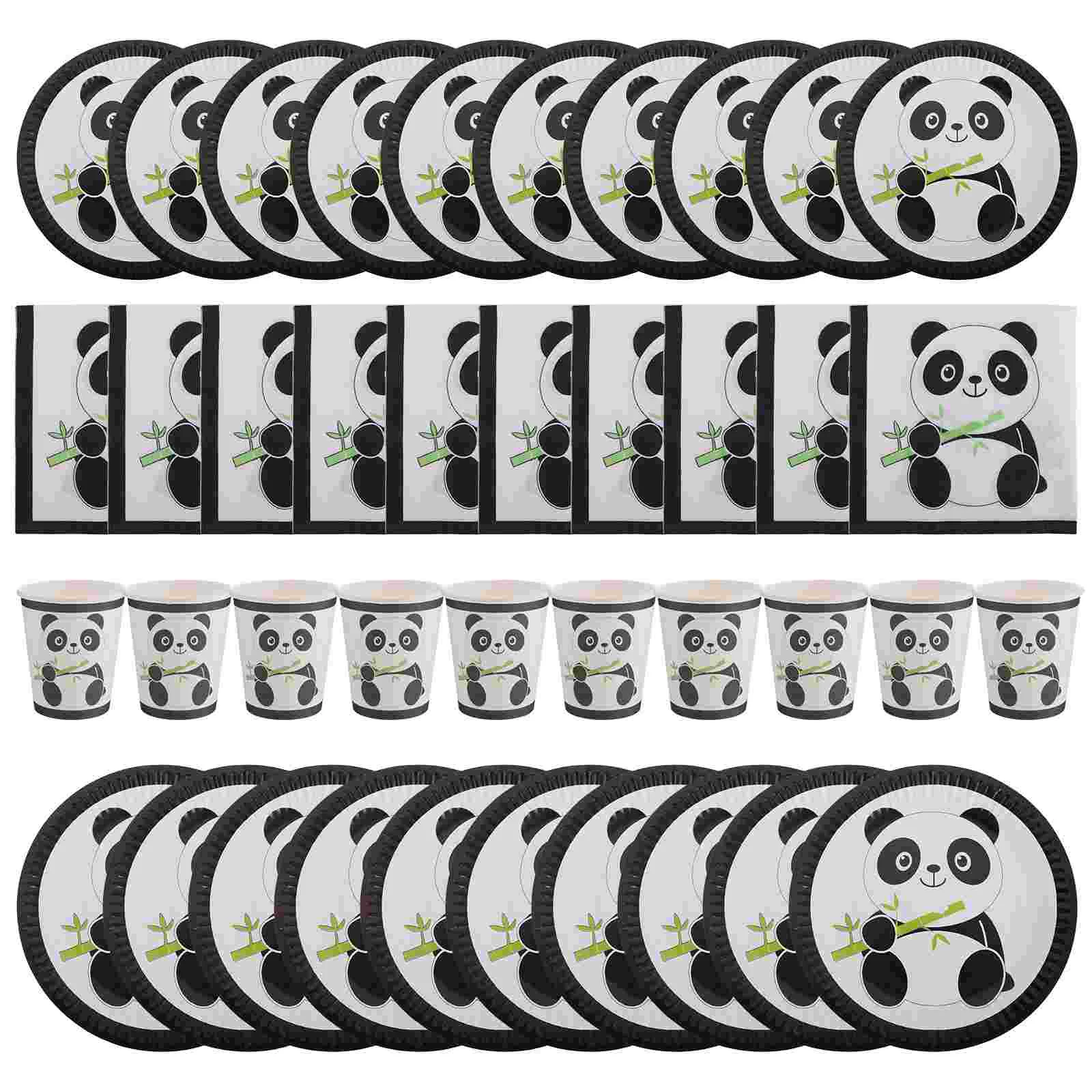 

Birthday Panda Tableware Cartoon Paper Disposable Party Dessert Black White Supplies Adorable Cutlery Dinnerware