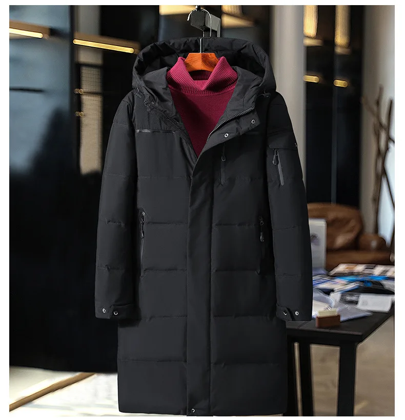 Down Jacket for Men New Winter Men's Coat Thickened Large Size Hooded Long Middle-aged High-end Black Down Jacket for Men