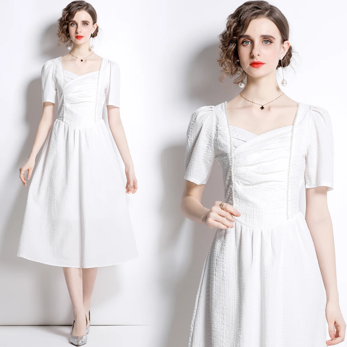 

WTIANYUW Summer Women Elegant White Dress Festa High Quality Wedding Cocktail Party Robe Femme Vintage Beading Designer Vestidos