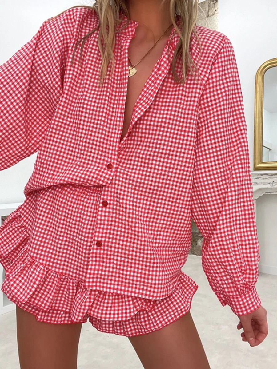 Женский пляжный комплект из 2 предметов винтажный клетчатый Топ с длинным