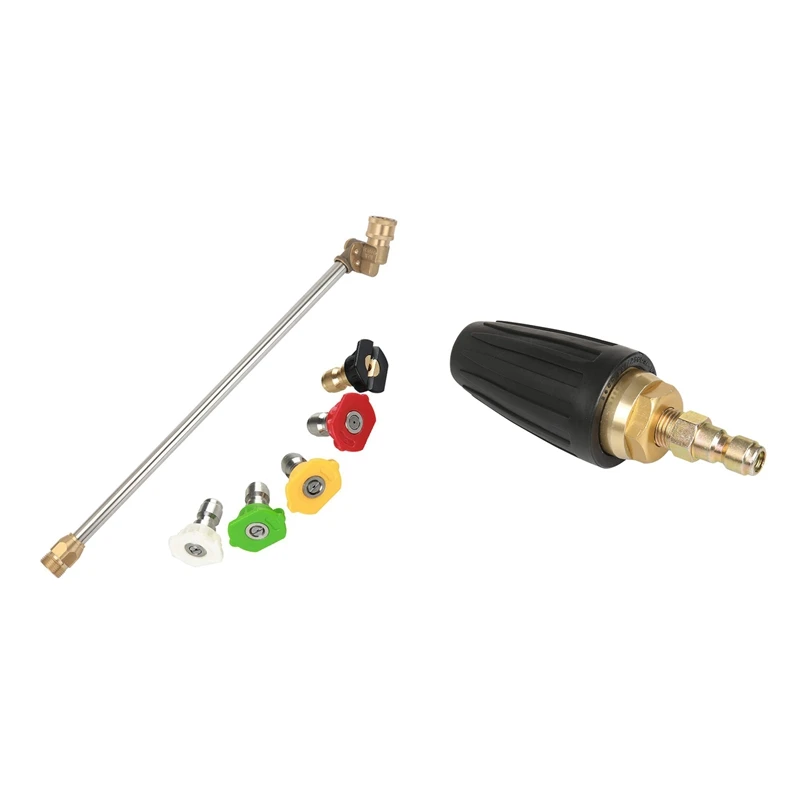 

2 Set Pressure Washer Fitting: 1 Set Rotary 3.0 Orifice 1/4 in ch Flat Fan Nozzle & 1 Set Extension Rods