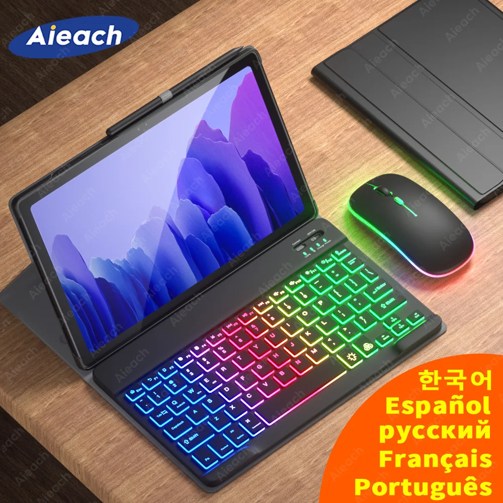 

Чехол Funda для Samsung Galaxy Tab A7, чехол с клавиатурой для Samsung Galaxy Tab S6 Lite, чехол с радужной клавиатурой и мышью для Samsung Tab S7, чехол