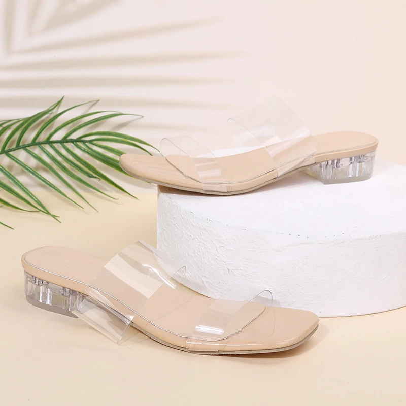 

Fashion Summer Women Sandals Shoes Luxury Beach Ladies Clear Sandal Comfortable High Heels Woman Transparent Medium Heel New