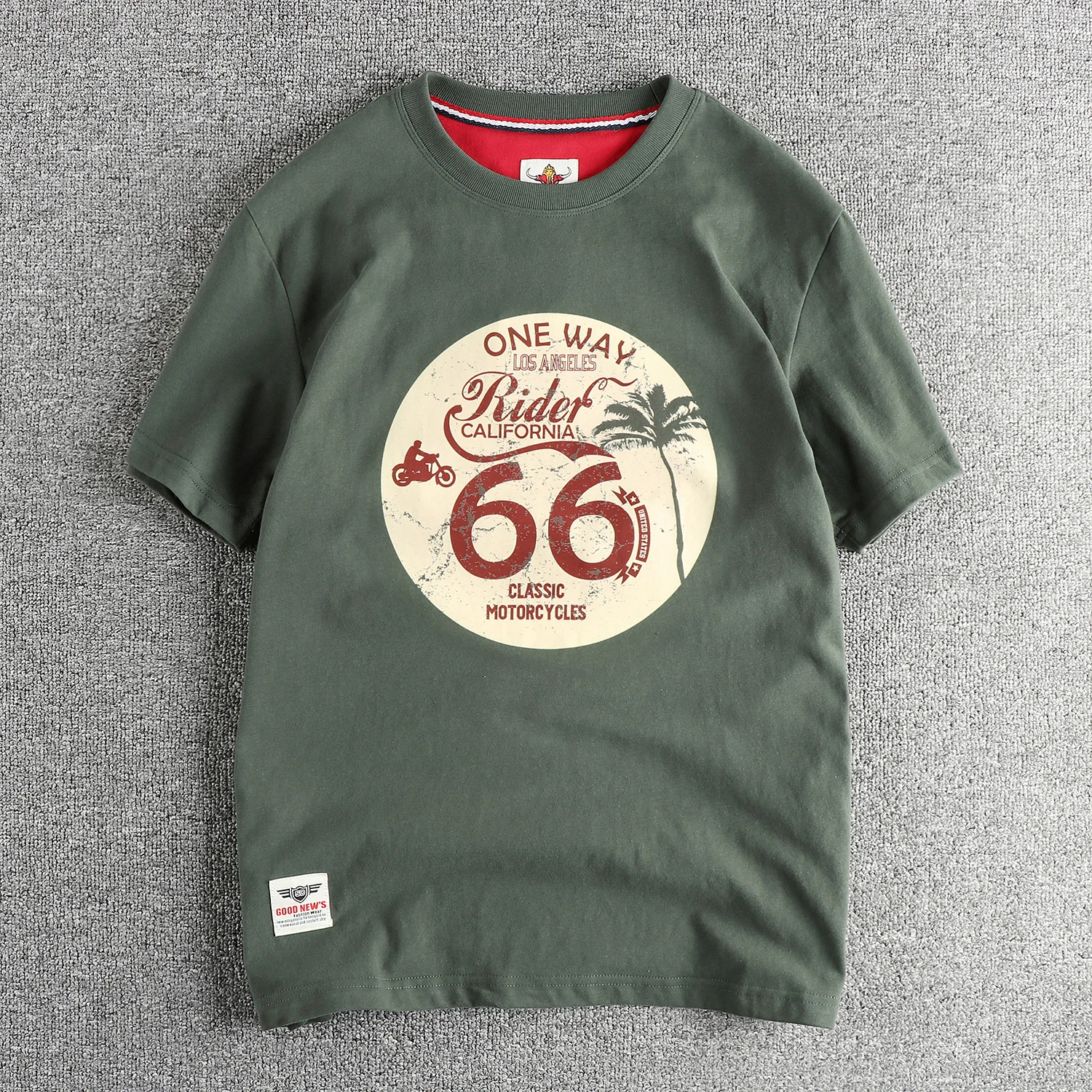 Летняя американская ретро футболка с коротким рукавом и круглым вырезом ...