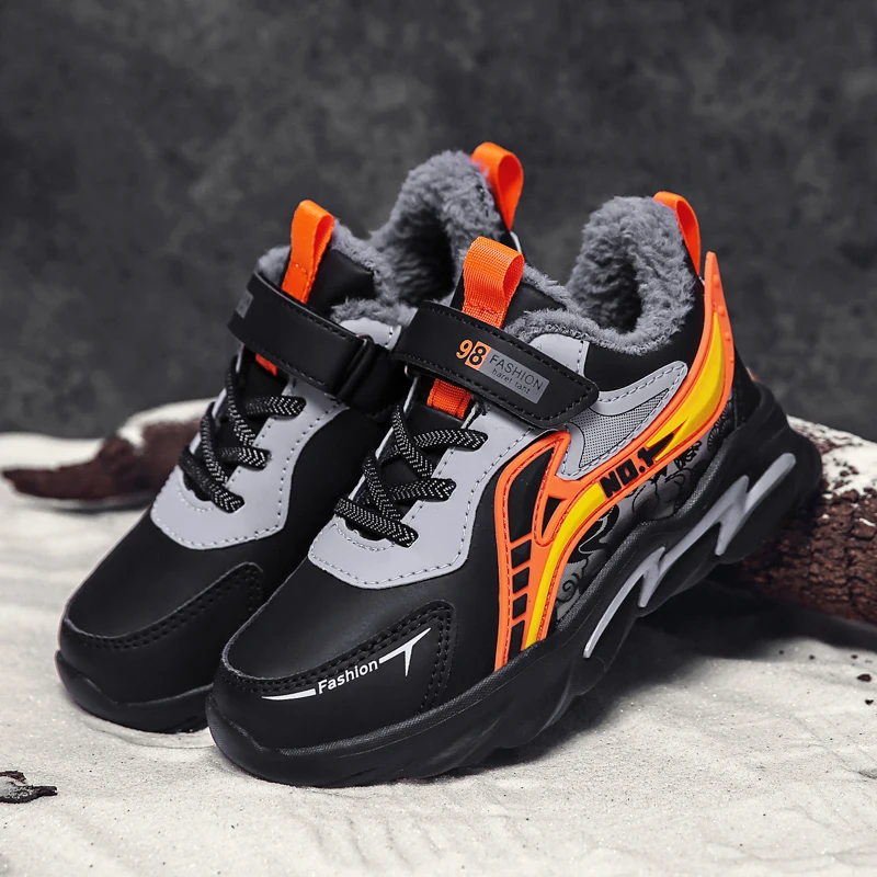 SENAGE Children's Snow Shoes Warm Plush Cotton Shoes Fashion Winter Kids Walking Sneakers Casual Light Soft Flat Shoes for Boys