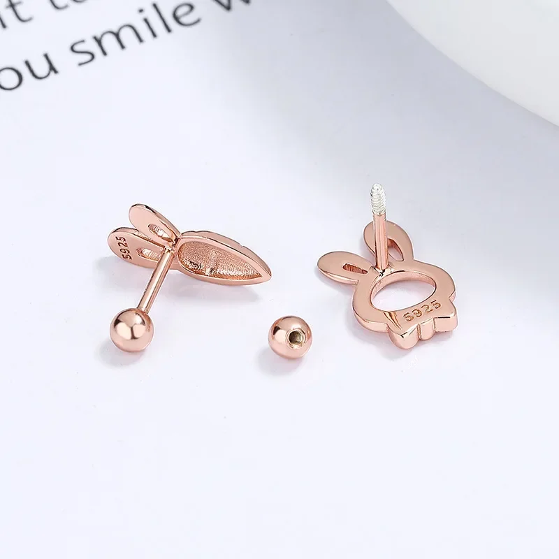 Серьги-гвоздики из стерлингового серебра 925 пробы с полым кроликом и морковью для