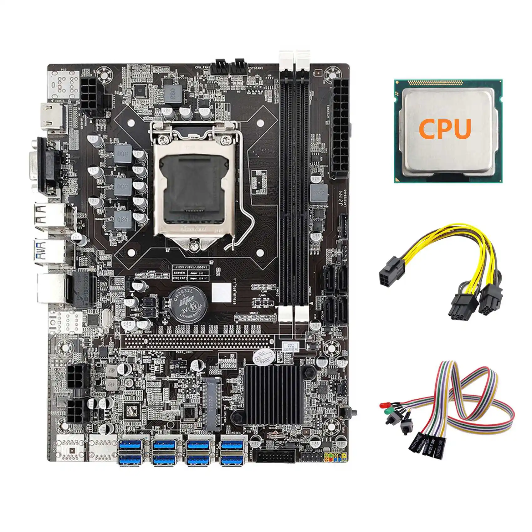 

Материнская плата B75 ETH для майнинга 8xpcie на USB + случайный ЦПУ + кабель переключения + 6Pin на двойной 8Pin кабель LGA1155 материнская плата для майнинга