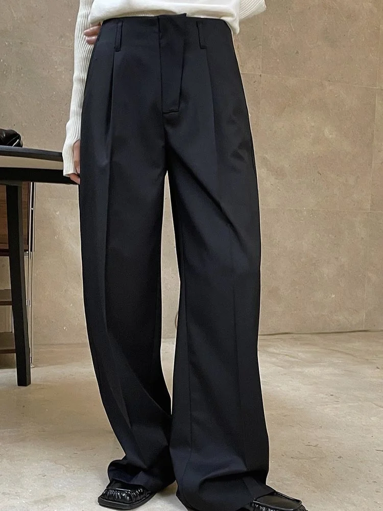 Женские Асимметричные прямые брюки [LANMREM] свободные офисные с высокой талией и