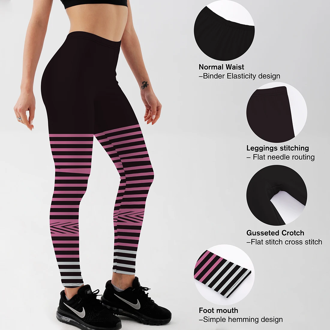 

Yoga Pants Sexy Fashion Pink Stripe Printed Female Fitness Workout Leggings Women's Black&White Slim Elastic Pants Plus Size
