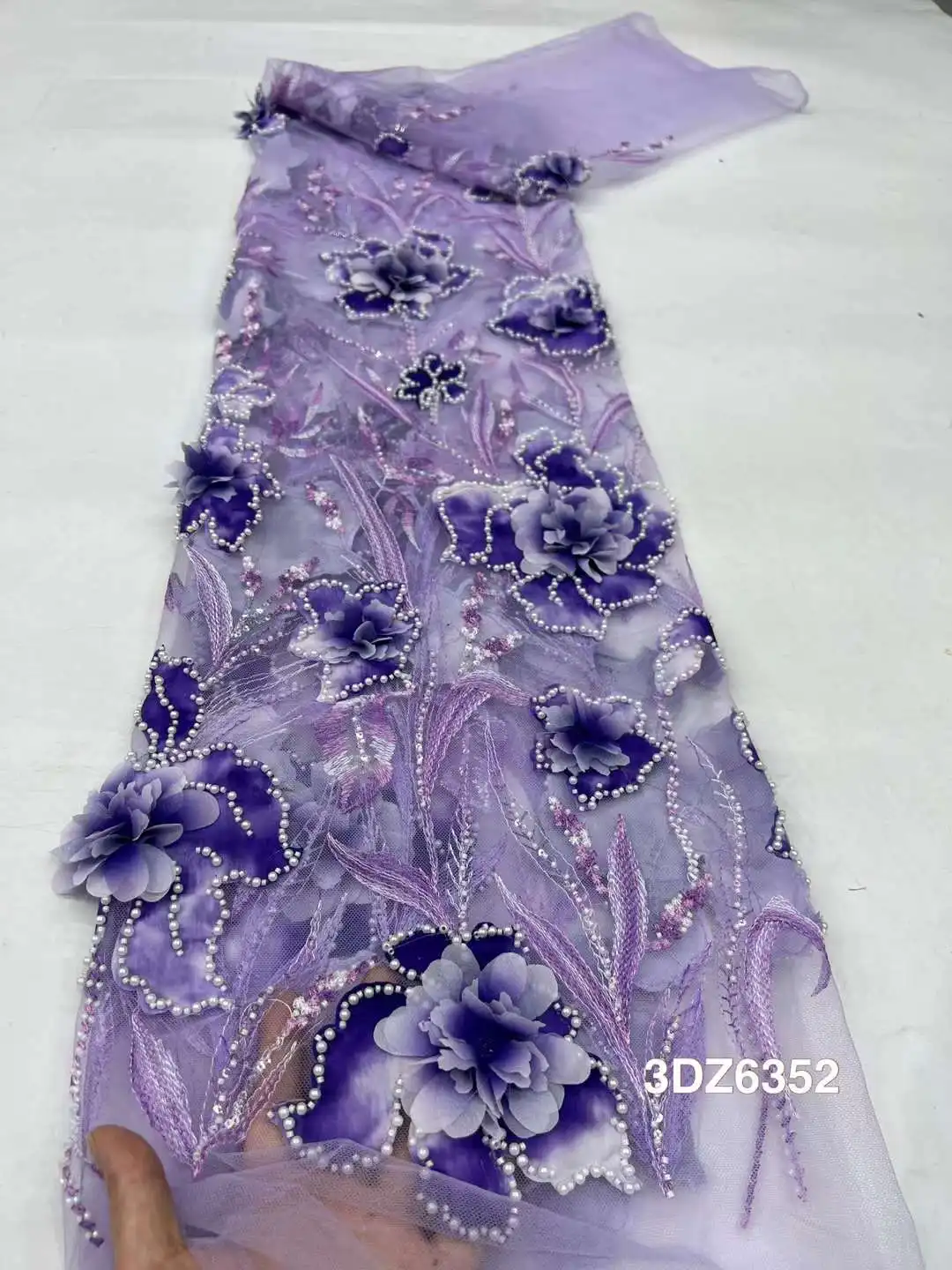 Модная французская сетчатая 3D Цветочная Вышивка Бисером кружевная ткань с