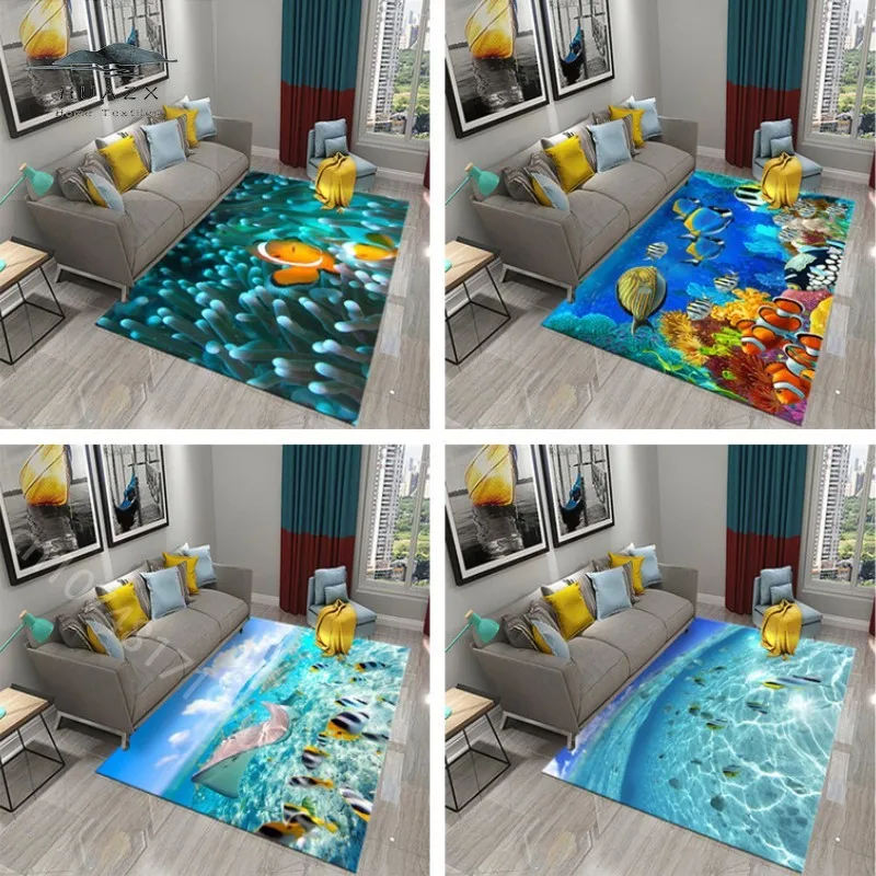 

3D Effect Sea Ocean Tropical Fish Carpet for Living Room Home Decor Kids Bedroom Paly Area Rugs Anti-slip Lounge Porch Floor Mat