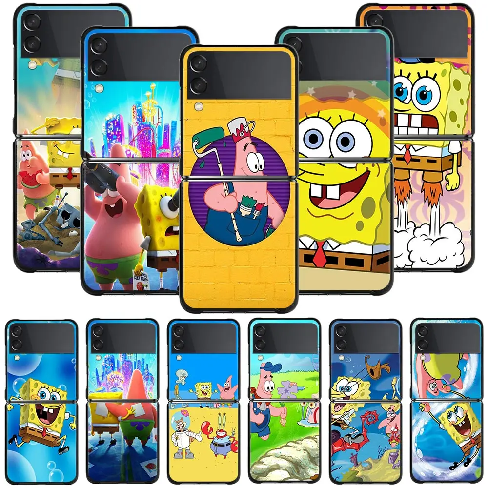 

Phone Case For Samsung Z Flip3 for Galaxy Z Flip3 5G Black Hard PC Cover ZF zflip3 Folding Anti-knock Funda SpongeBob Squidward