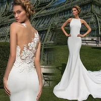 Backless Wedding Dress Bride Exterior Scence for Traveling Photo Sea View Holiday Fishtail Trailing Wedding Dress