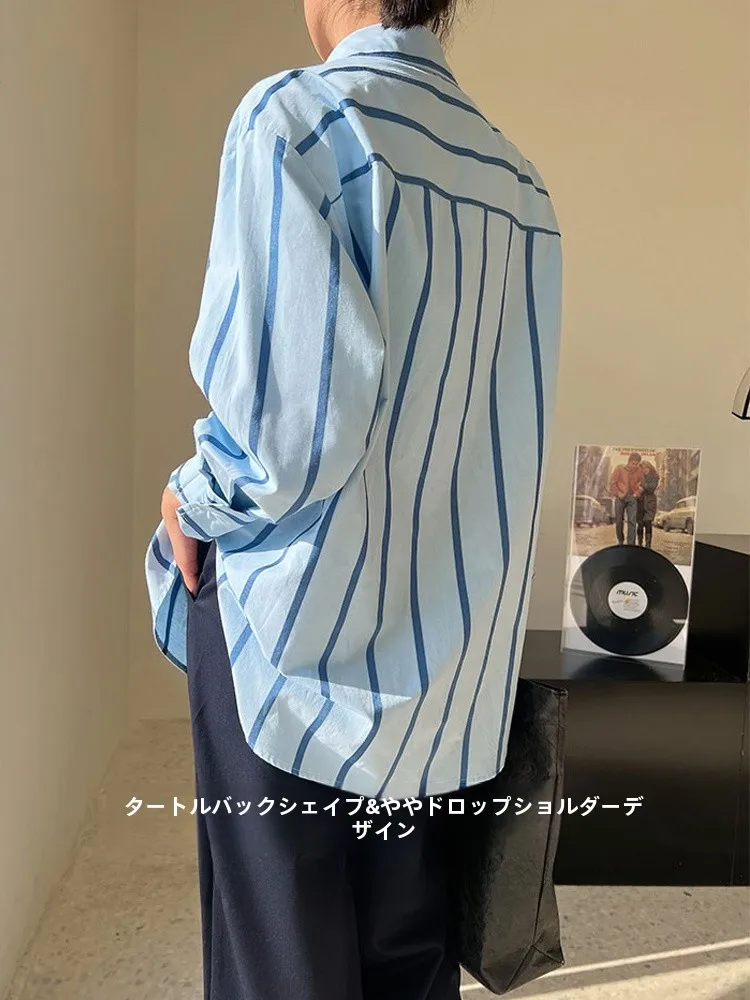 Вельветовые рубашки в синюю полоску женские осенне-зимние 2024 новая утолщенная