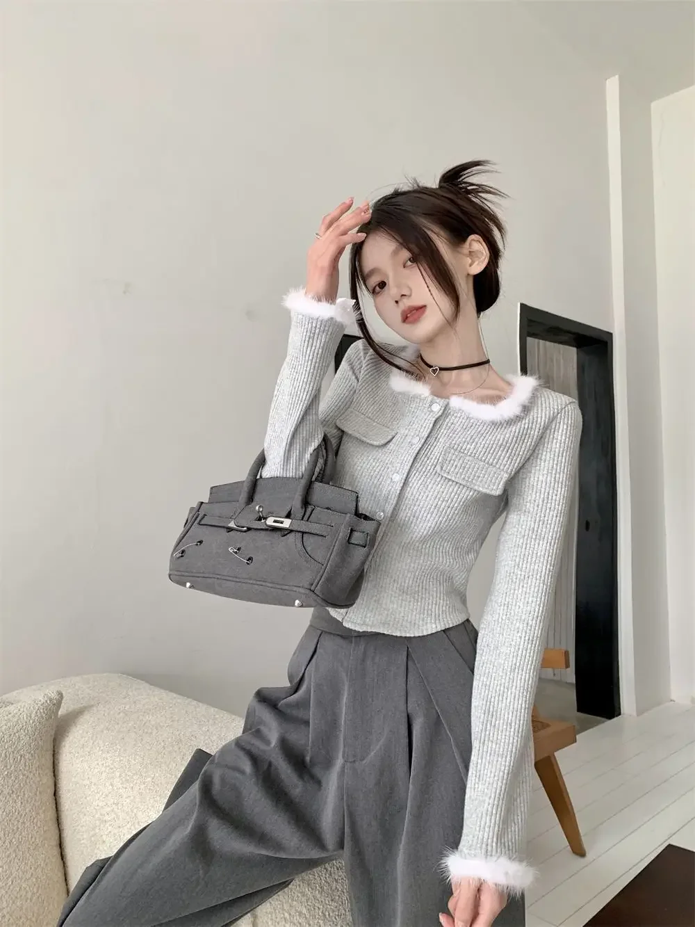 Нежный стильный дизайн с потертыми краями вязаный свитер для женщин французский