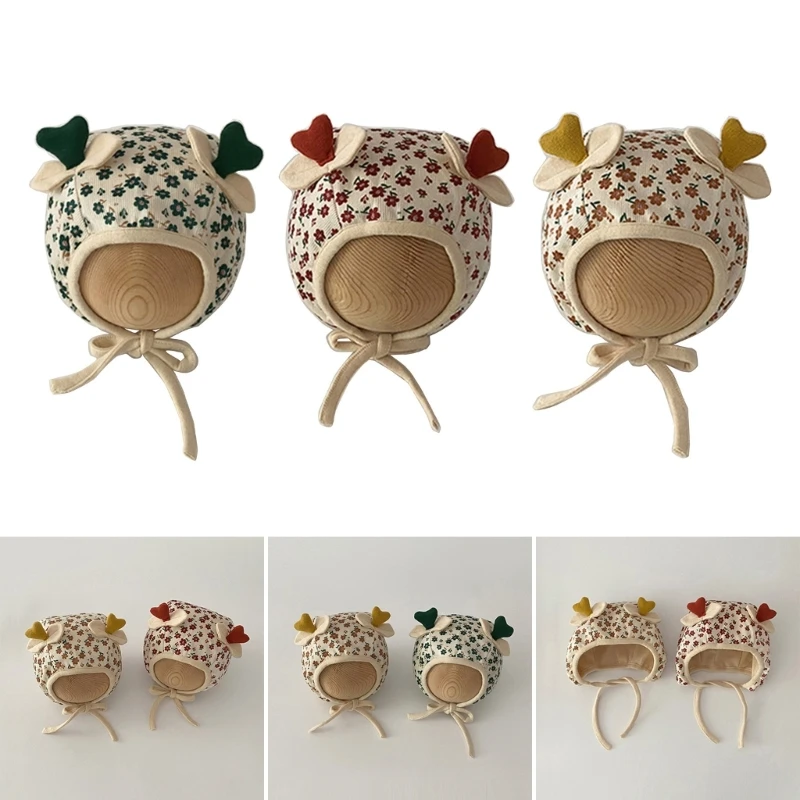 

57EE Infant Newborn Hat Baby Girl Bonnet Floral Lace Up Bonnet Cap Toddlers