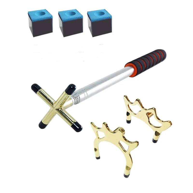 

Retractable Pool Cue Stick Bridge With Removable Bridge Head,Blue Cue Chalks Pool Cue Accessory For Pool Table Sports