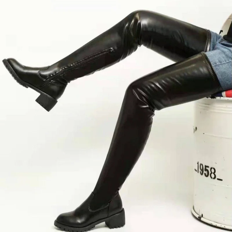 

Brand New Skidproof Platform Stretch Lug-Sole Over The Knee Boots Women Black White Shoes Fashion Leisure Size 44 Womens Boots