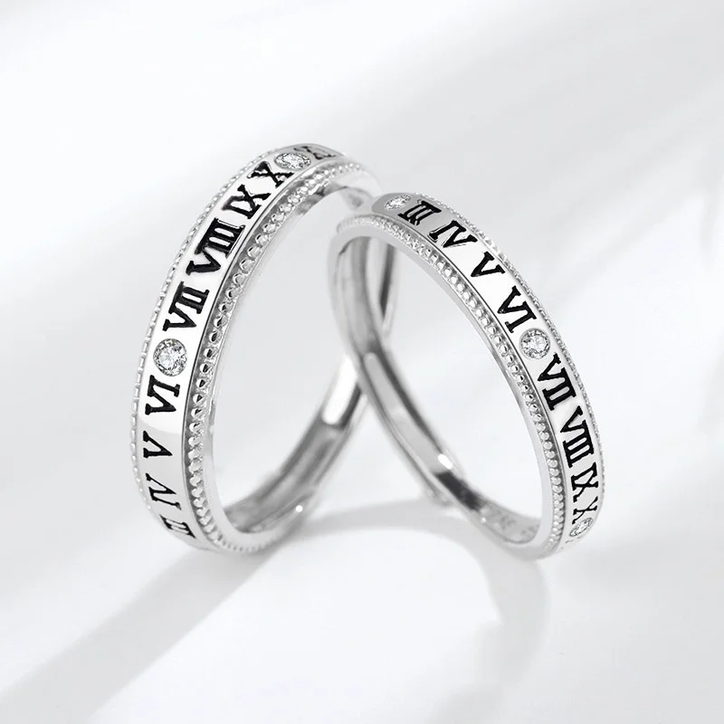 

New Arrivals S925 Sterling Silver Roman Numeral Couple Ring Men and Women Inlaid on The Ring Set Love Jewelry