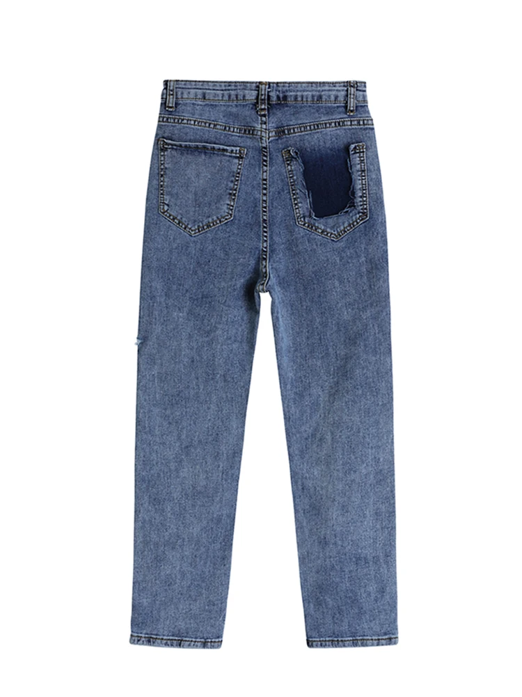 2021 осенние рваные джинсы-карандаш женские уличные модные облегающие брюки с