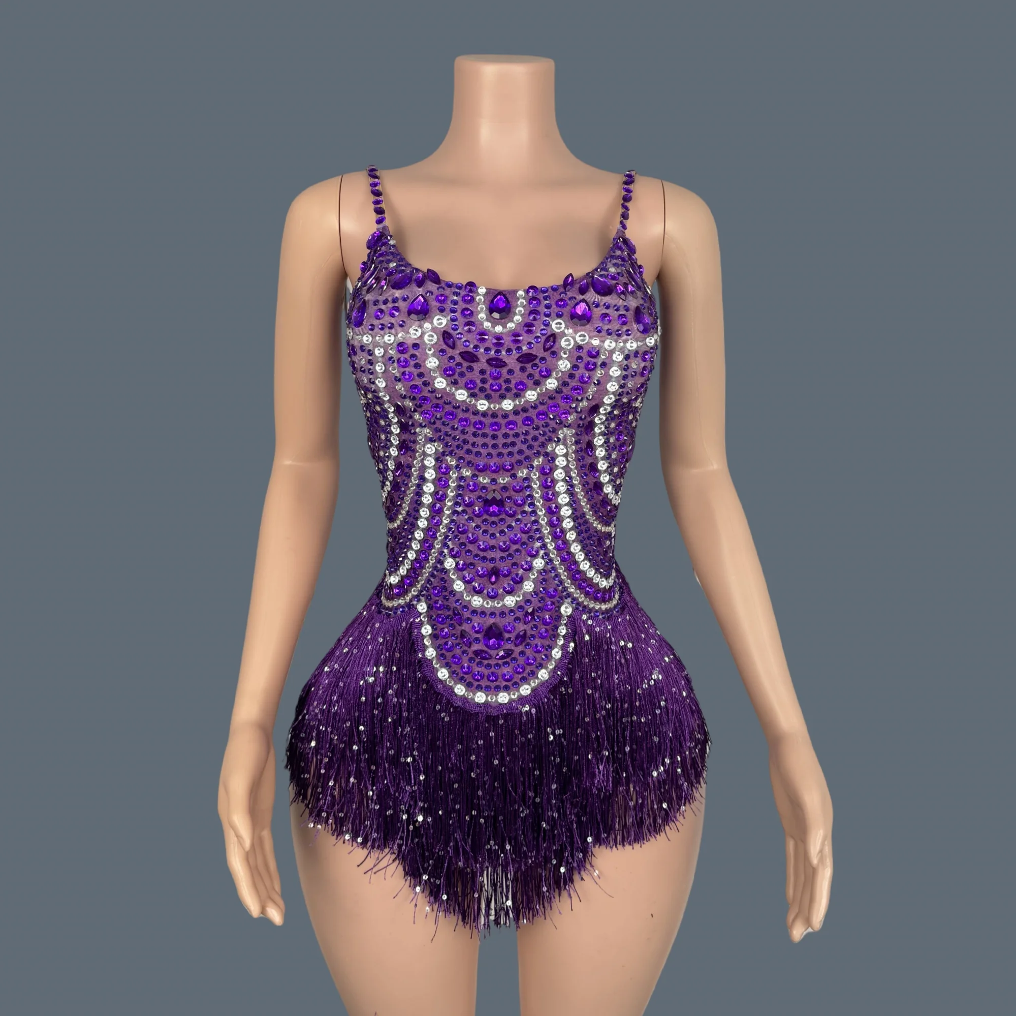 Блестящий необычный боди со стразами и кисточками для женщин сексуальный