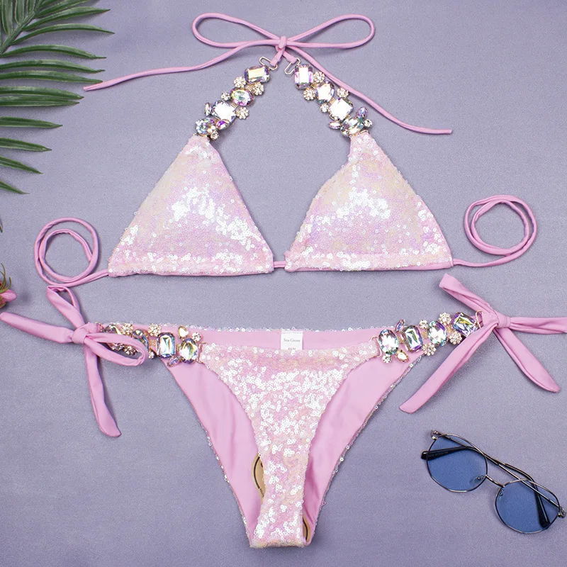 

2023 New Sexy Sequined Bikini Three-point Swimsuit Split