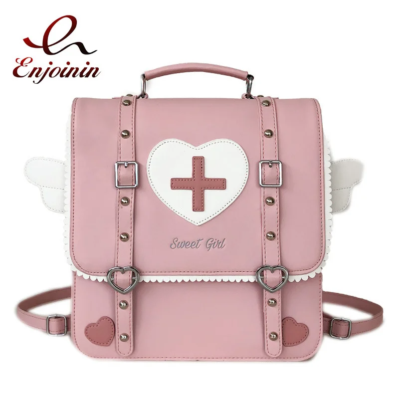 

Cute Lolita Japanese Style Backpack for Young Girls Kawaii Uniform School Bag Small Travel Bag Wings Daypack Women Ita Purse