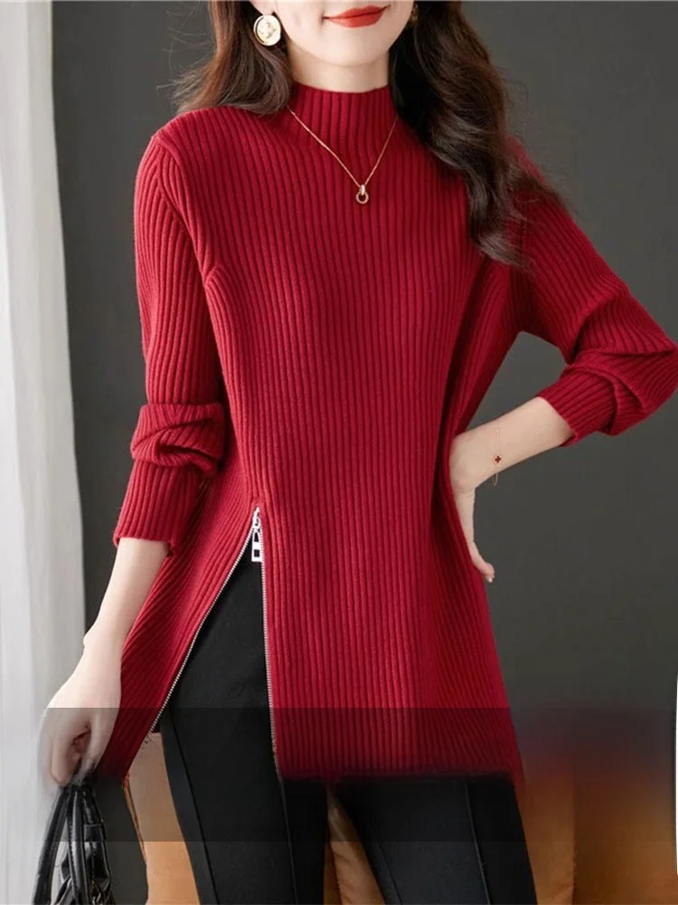00 Pure Cashmere Half-high Collar Thickened Design Sense Sweater Women Autumn and Winter Wear Mid-Length Unique Super Nice Top