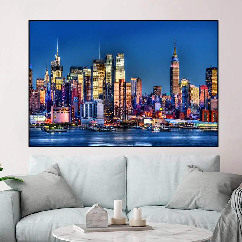 Картина на холсте с изображением заката облака Нью-Йорка Манхэттена, постеры и принты, Скандинавская Настенная картина, декор для комнаты и дома